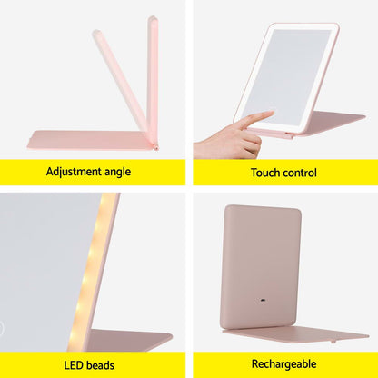 Embellir Compact Makeup Mirror w/ LED Light Portable Foldable Travel Beauty Pink-Health &amp; Beauty &gt; Makeup Mirrors-PEROZ Accessories
