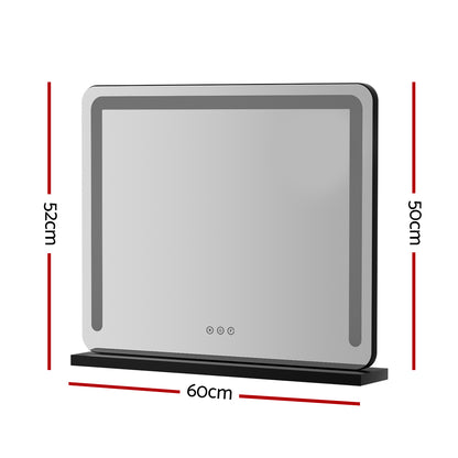 Embellir Makeup Mirror 60x50cm Hollywood Vanity with LED Light Tabletop Black-Makeup Mirrors-PEROZ Accessories
