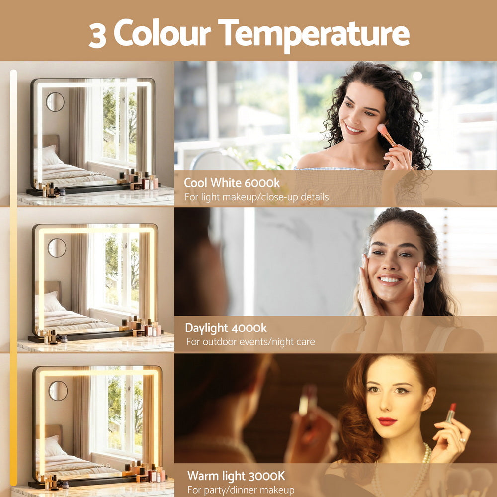 Embellir Makeup Mirror 60x50cm Hollywood Vanity with LED Light Tabletop Black-Makeup Mirrors-PEROZ Accessories