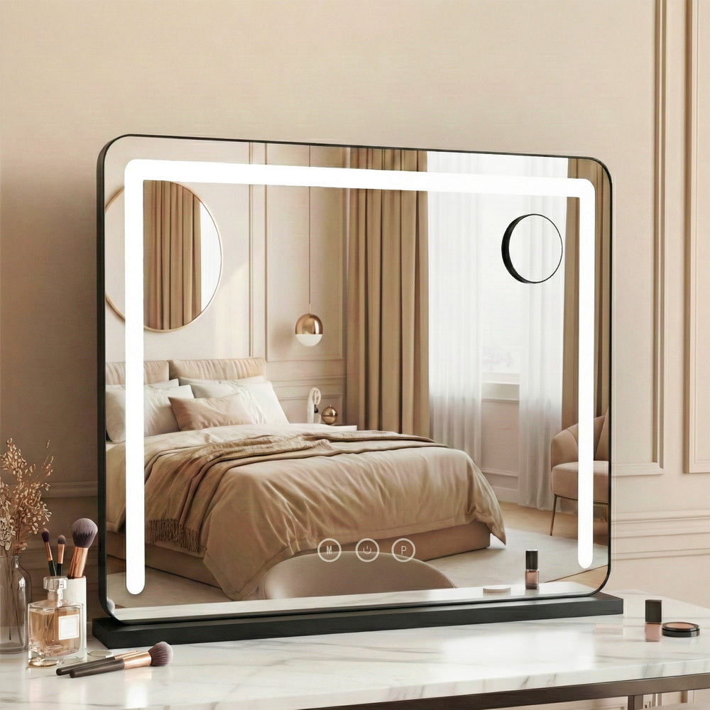 Embellir Makeup Mirror 60x50cm Hollywood Vanity with LED Light Tabletop Black-Makeup Mirrors-PEROZ Accessories