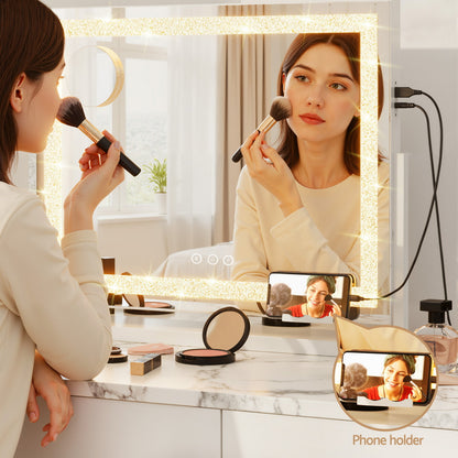 Embellir Makeup Mirror 60x50cm 360～ Rotatable Vanity Mirror with Lights Crystal LED-Health &amp; Beauty > Makeup > Makeup Mirrors-PEROZ Accessories