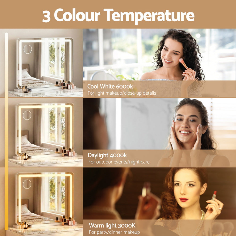 Embellir Makeup Mirror 60x50cm Hollywood Vanity with LED Light Tabletop White-Makeup Mirrors-PEROZ Accessories