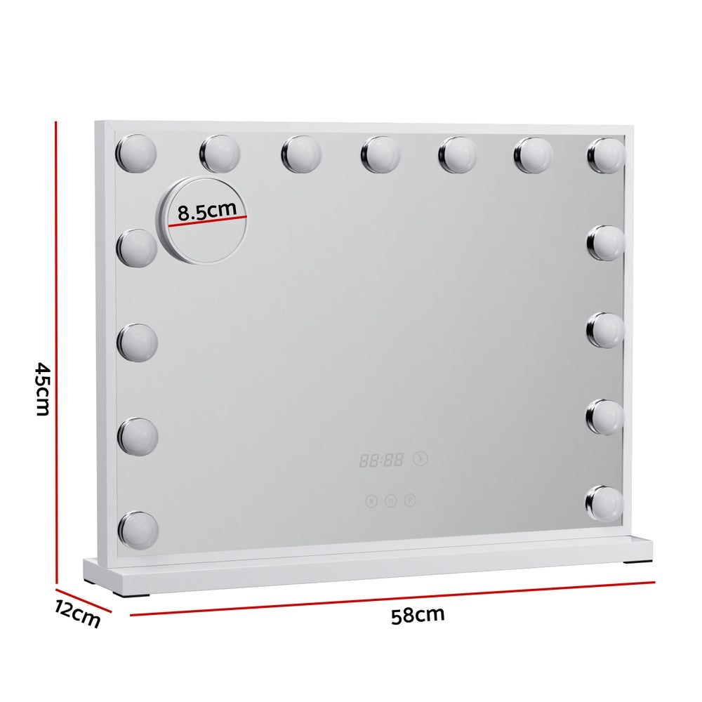 Embellir Makeup Mirror 58x45cm Hollywood Vanity with LED Light Tabletop White-Home &amp; Garden &gt; Decor &gt; Mirrors-PEROZ Accessories