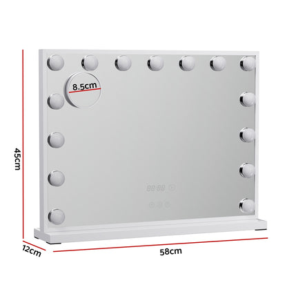 Embellir Makeup Mirror 58x45cm Hollywood Vanity with LED Light Tabletop White-Home &amp; Garden &gt; Decor &gt; Mirrors-PEROZ Accessories
