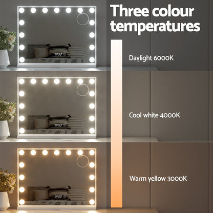 Embellir Makeup Mirror 58x45cm Hollywood Vanity with LED Light Tabletop White-Home &amp; Garden &gt; Decor &gt; Mirrors-PEROZ Accessories