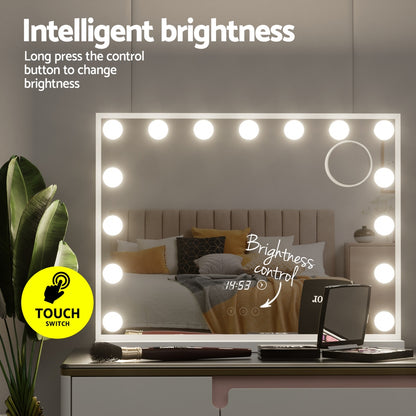 Embellir Makeup Mirror 58x45cm Hollywood Vanity with LED Light Tabletop White-Home &amp; Garden &gt; Decor &gt; Mirrors-PEROZ Accessories