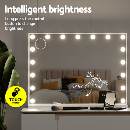 Embellir Makeup Mirror 80x60cm Hollywood Vanity with LED Light Tabletop White-Health &amp; Beauty &gt; Makeup &gt; Makeup Mirrors-PEROZ Accessories