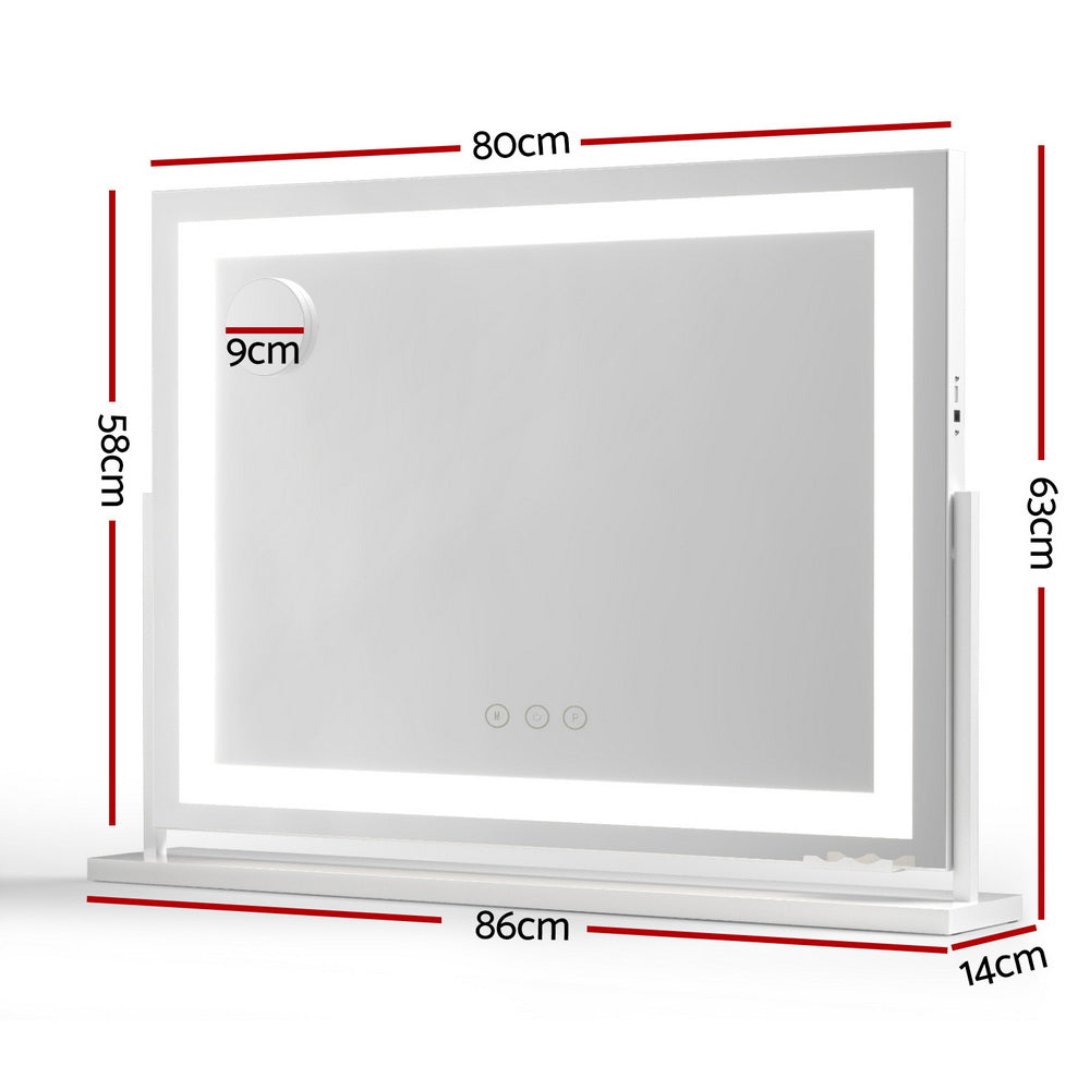 Embellir Makeup Mirror 80x58cm 360～ Rotatable Vanity Mirror with Lights Bright Light Strip Adjustable-Health &amp; Beauty > Makeup > Makeup Mirrors-PEROZ Accessories
