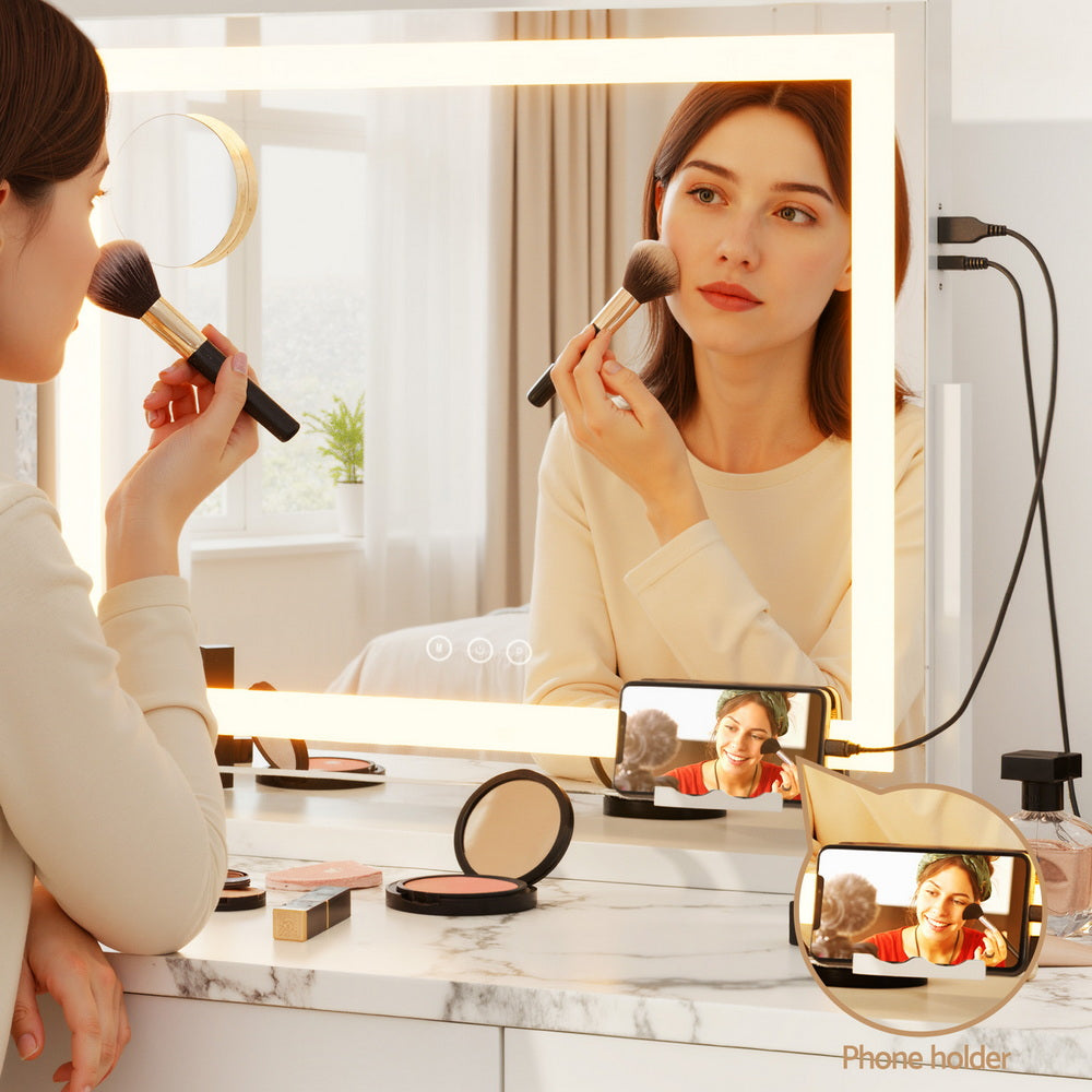 Embellir Makeup Mirror 80x58cm 360～ Rotatable Vanity Mirror with Lights Bright Light Strip Adjustable-Health &amp; Beauty > Makeup > Makeup Mirrors-PEROZ Accessories