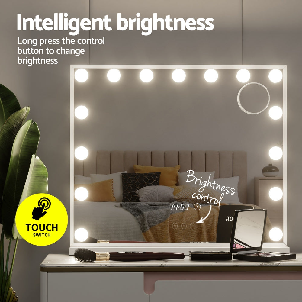 Embellir Makeup Mirror 60x52cm Hollywood Vanity with LED Light Tabletop White-Health &amp; Beauty &gt; Makeup &gt; Makeup Mirrors-PEROZ Accessories