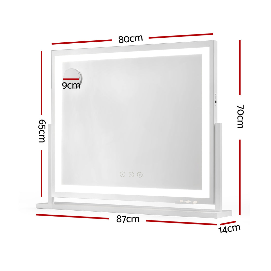 80x65cm Embellir Makeup Mirror Hollywood Vanity with LED Light White Frame-Makeup Mirrors-PEROZ Accessories