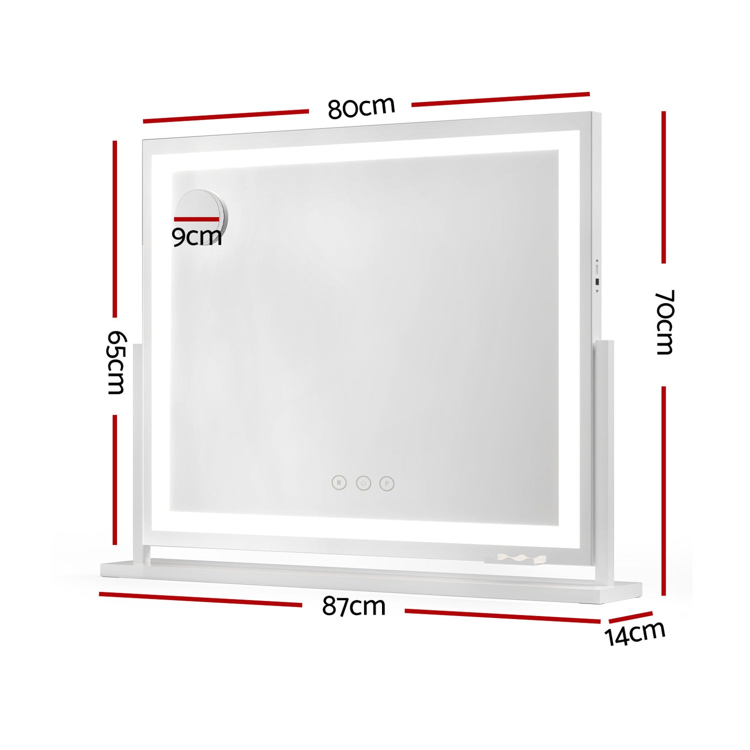 80x65cm Embellir Makeup Mirror Hollywood Vanity with LED Light White Frame-Makeup Mirrors-PEROZ Accessories