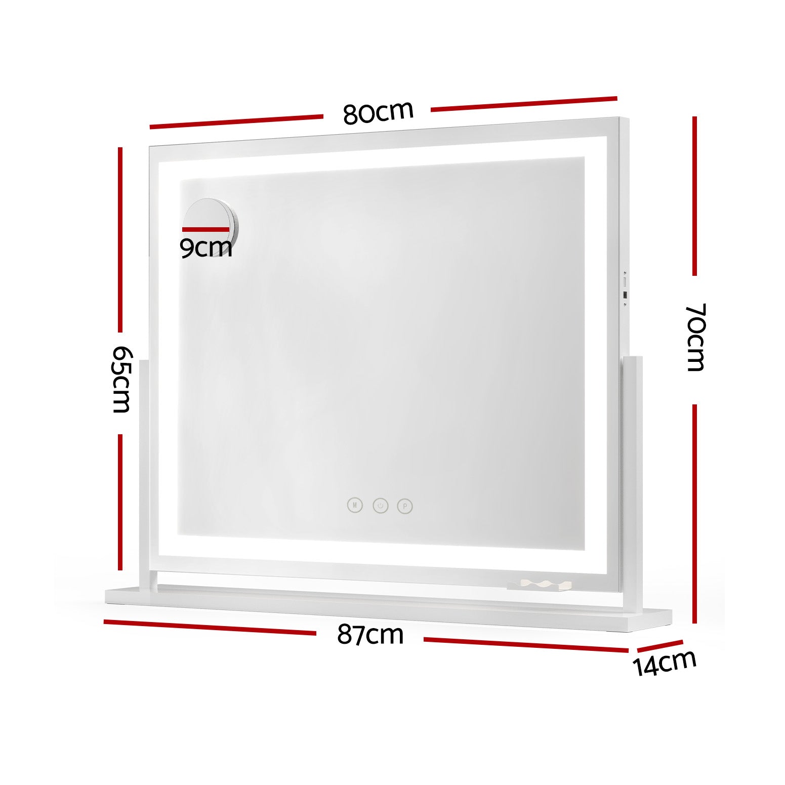 80x65cm Embellir Makeup Mirror Hollywood Vanity with LED Light White Frame-Makeup Mirrors-PEROZ Accessories