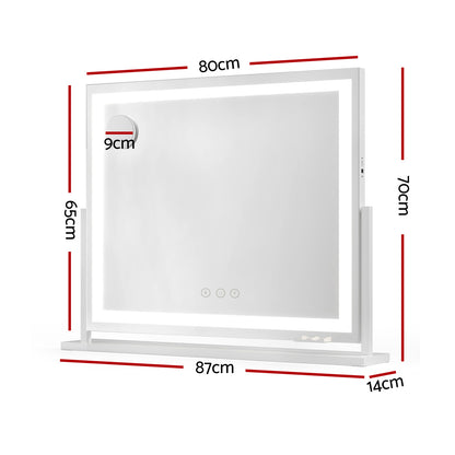 80x65cm Embellir Makeup Mirror Hollywood Vanity with LED Light White Frame-Makeup Mirrors-PEROZ Accessories