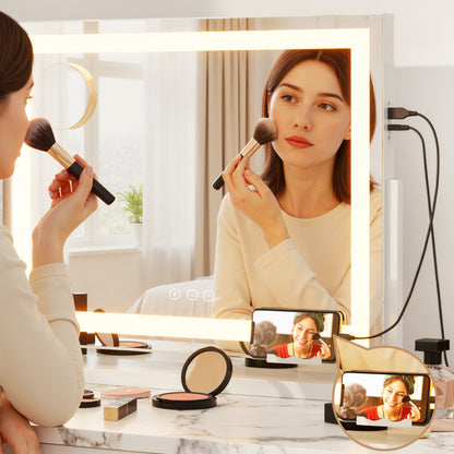80x65cm Embellir Makeup Mirror Hollywood Vanity with LED Light White Frame-Makeup Mirrors-PEROZ Accessories