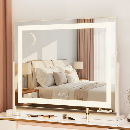 80x65cm Embellir Makeup Mirror Hollywood Vanity with LED Light White Frame-Makeup Mirrors-PEROZ Accessories