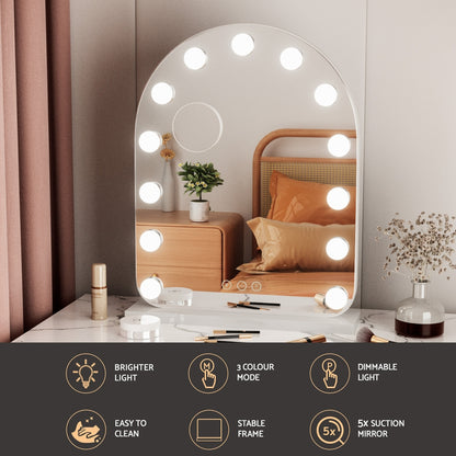 Embellir Makeup Mirror 40x50cm Dressing Vanity LED Bulb Light with 5x Magnification White Arch-Health &amp; Beauty &gt; Makeup &gt; Makeup Mirrors-PEROZ Accessories