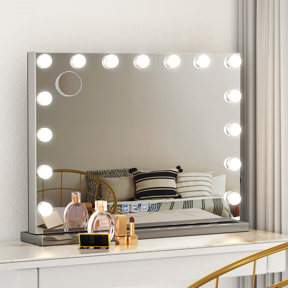 Embellir Bluetooth Makeup Mirror 58X46cm Hollywood with Light Dimmable 15 LED-Furniture &gt; Bathroom-PEROZ Accessories