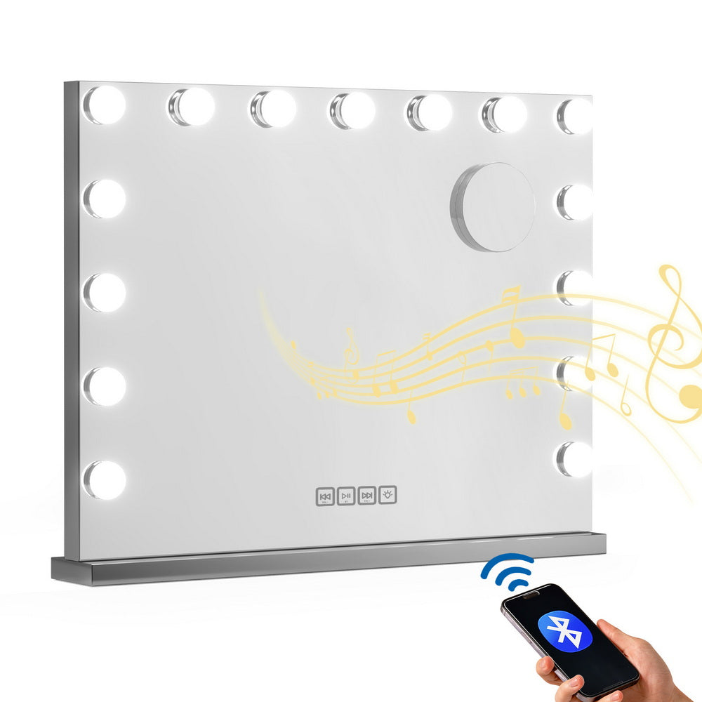 Embellir Bluetooth Makeup Mirror 58x46cm Hollywood Vanity with LED Light Wall-Furniture > Bathroom-PEROZ Accessories