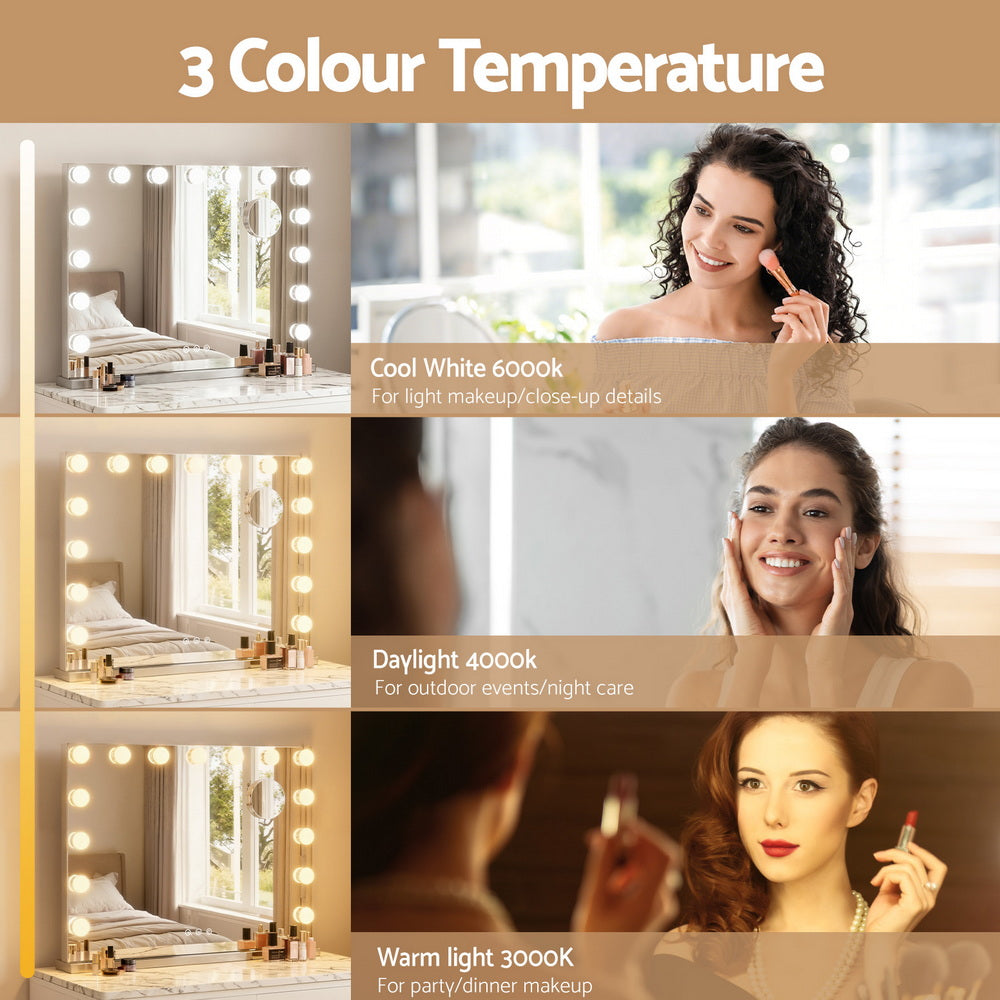 Embellir Bluetooth Makeup Mirror 58x46cm Hollywood Vanity with LED Light Wall-Furniture > Bathroom-PEROZ Accessories