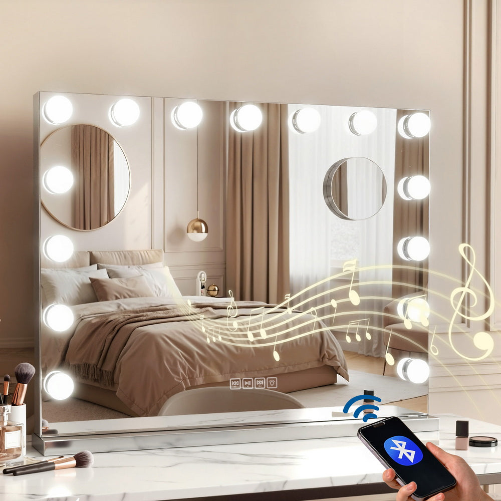 Embellir Bluetooth Makeup Mirror 58x46cm Hollywood Vanity with LED Light Wall-Furniture > Bathroom-PEROZ Accessories