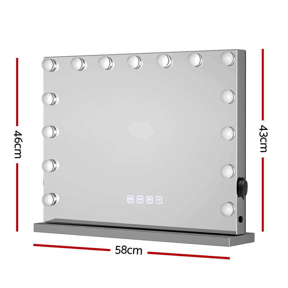 Embellir Bluetooth Makeup Mirror 58x46cm Hollywood Vanity with LED Light Wall-Furniture &gt; Bathroom-PEROZ Accessories