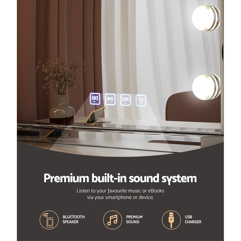 Embellir Bluetooth Makeup Mirror 58x46cm Hollywood Vanity with LED Light Wall-Furniture &gt; Bathroom-PEROZ Accessories