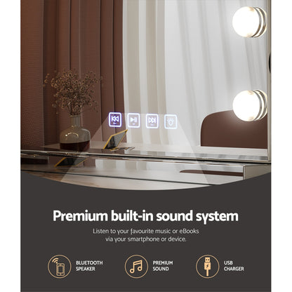 Embellir Bluetooth Makeup Mirror 58x46cm Hollywood Vanity with LED Light Wall-Furniture &gt; Bathroom-PEROZ Accessories