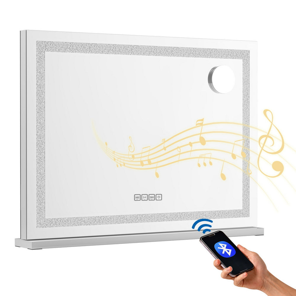 Embellir Bluetooth Makeup Mirror 58x46cm Hollywood Vanity with LED Light Crystal-Makeup Mirrors-PEROZ Accessories