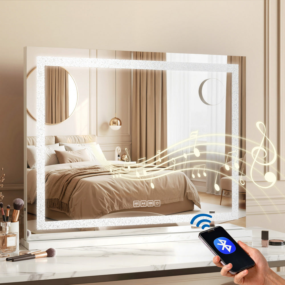 Embellir Bluetooth Makeup Mirror 58x46cm Hollywood Vanity with LED Light Crystal-Makeup Mirrors-PEROZ Accessories