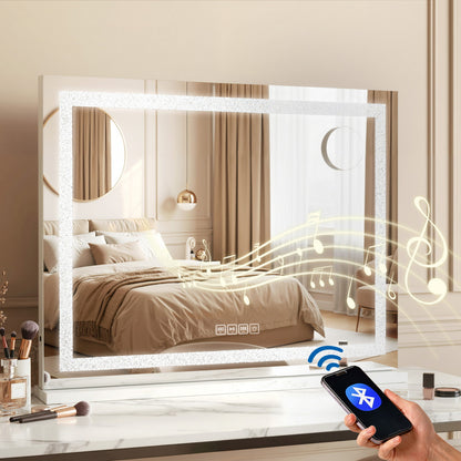 Embellir Bluetooth Makeup Mirror 58x46cm Hollywood Vanity with LED Light Crystal-Makeup Mirrors-PEROZ Accessories