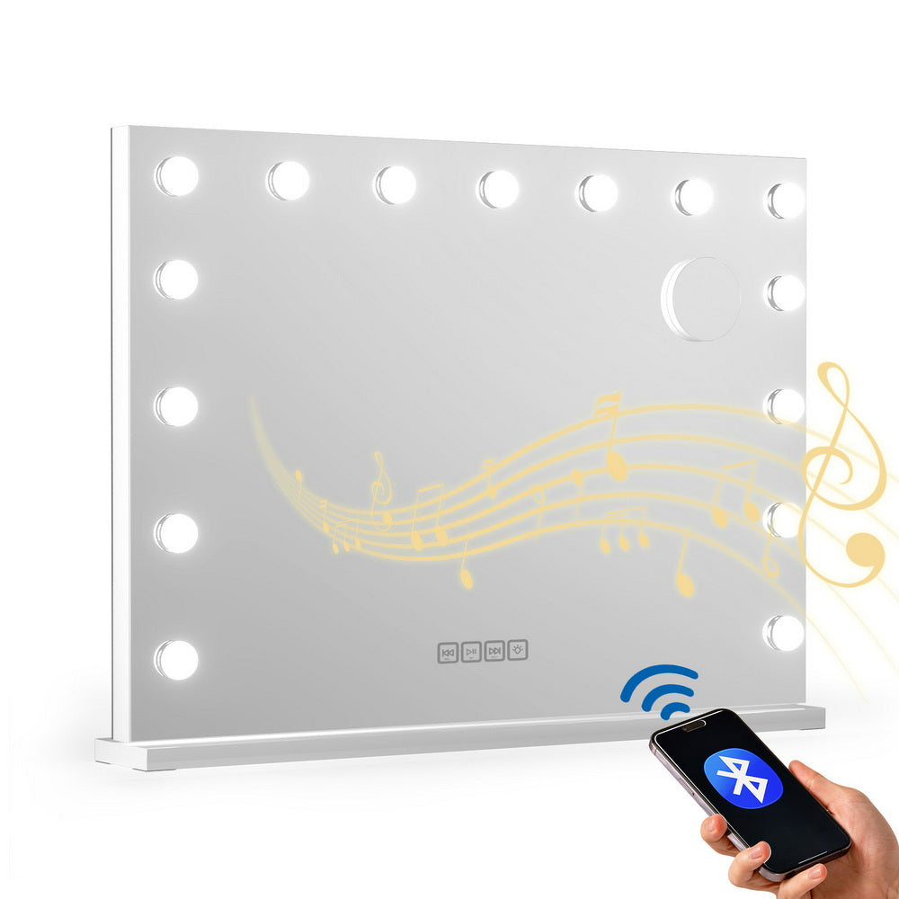 Embellir Bluetooth Makeup Mirror 80x58cm Hollywood Vanity with LED Light Wall-Makeup Mirrors-PEROZ Accessories