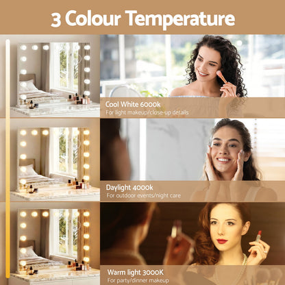 Embellir Bluetooth Makeup Mirror 80x58cm Hollywood Vanity with LED Light Wall-Makeup Mirrors-PEROZ Accessories