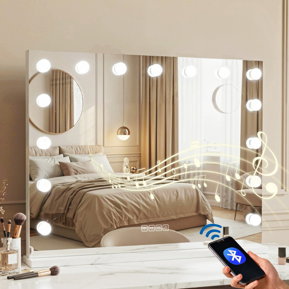 Embellir Bluetooth Makeup Mirror 80x58cm Hollywood Vanity with LED Light Wall-Makeup Mirrors-PEROZ Accessories