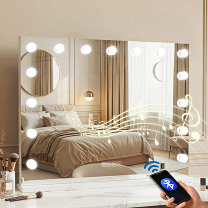Embellir Bluetooth Makeup Mirror 80x58cm Hollywood Vanity with LED Light Wall-Makeup Mirrors-PEROZ Accessories