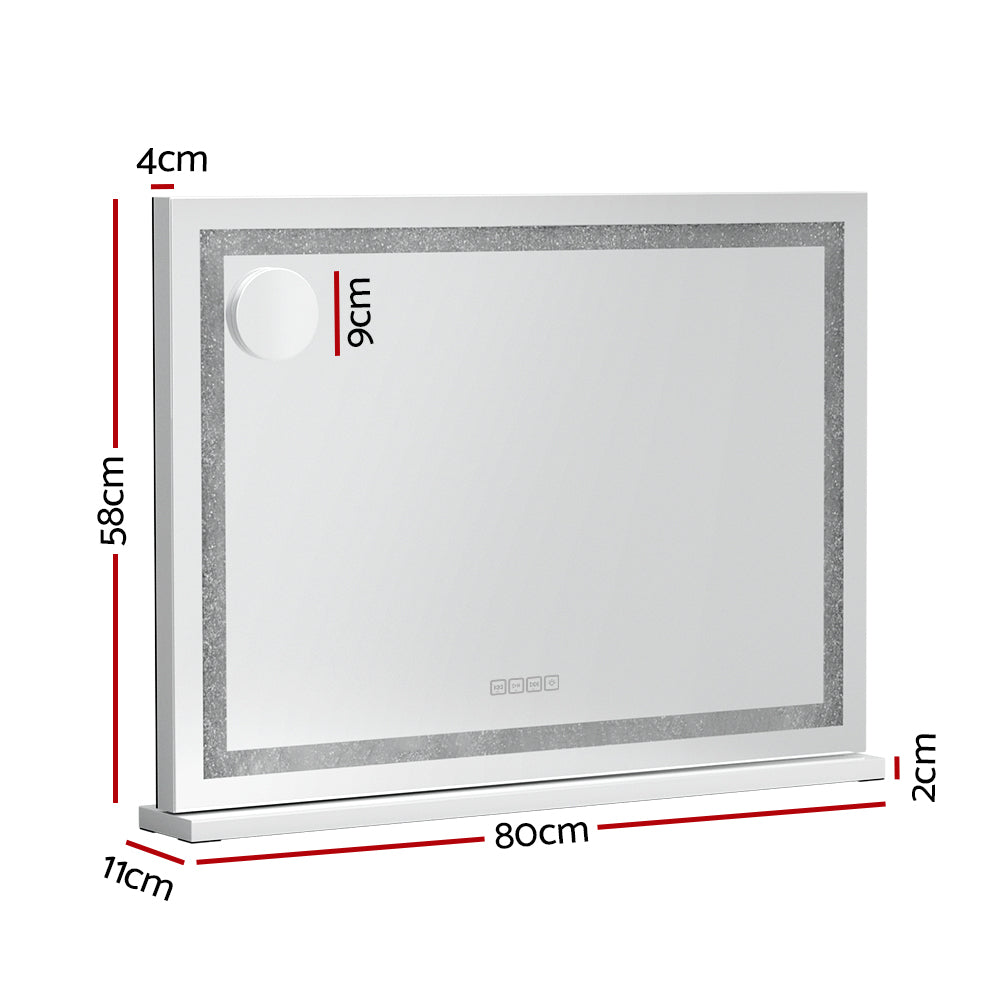Embellir Bluetooth Makeup Mirror 80x58cm Hollywood Vanity with LED Light Crystal-Home &amp; Garden &gt; Decor &gt; Mirrors-PEROZ Accessories