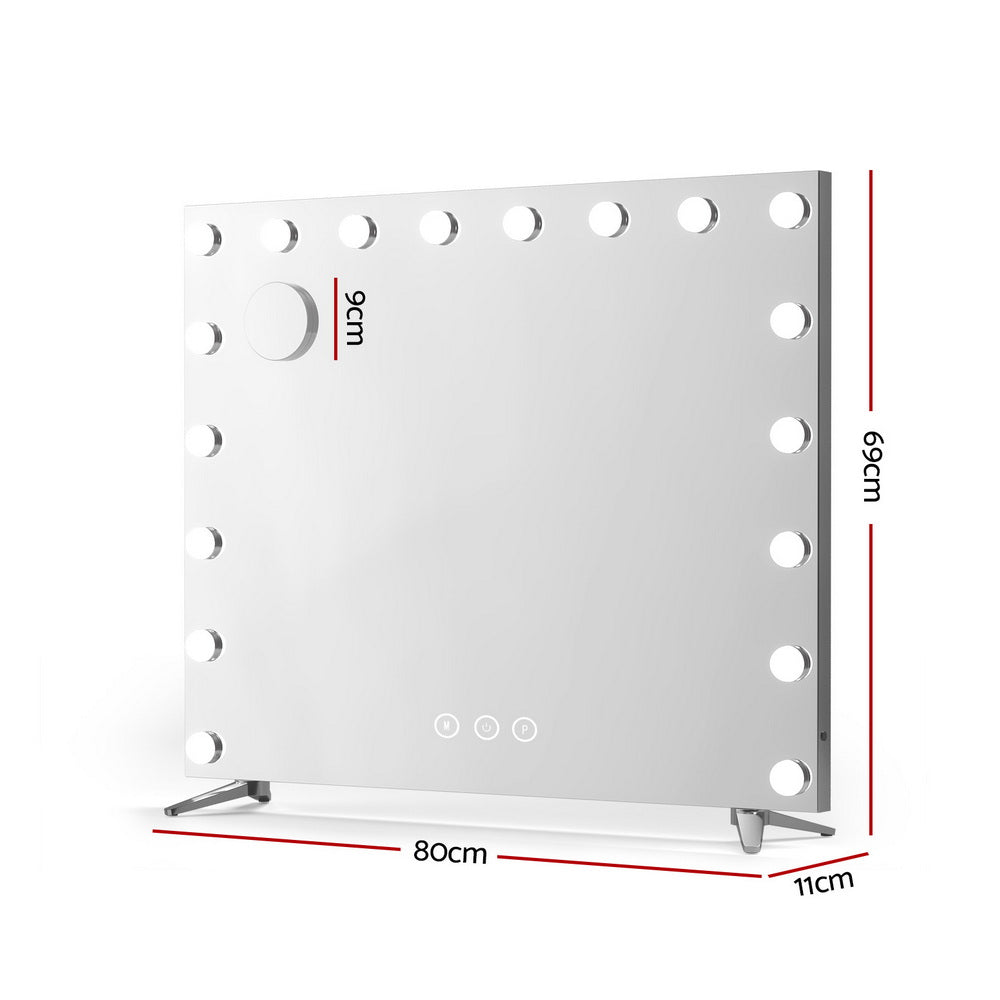 80x65cm Embellir Makeup Mirror Hollywood Vanity with LED Light Silver Legs-Makeup Mirrors-PEROZ Accessories