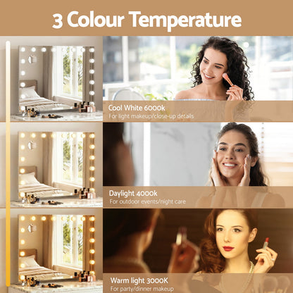 80x65cm Embellir Makeup Mirror Hollywood Vanity with LED Light Silver Legs-Makeup Mirrors-PEROZ Accessories