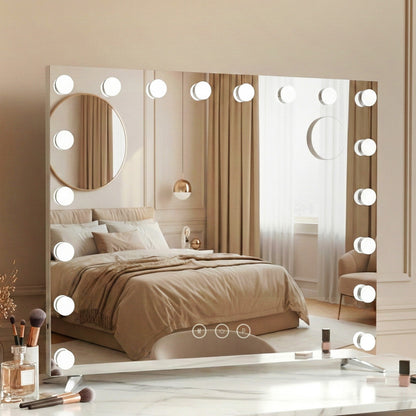 80x65cm Embellir Makeup Mirror Hollywood Vanity with LED Light Silver Legs-Makeup Mirrors-PEROZ Accessories