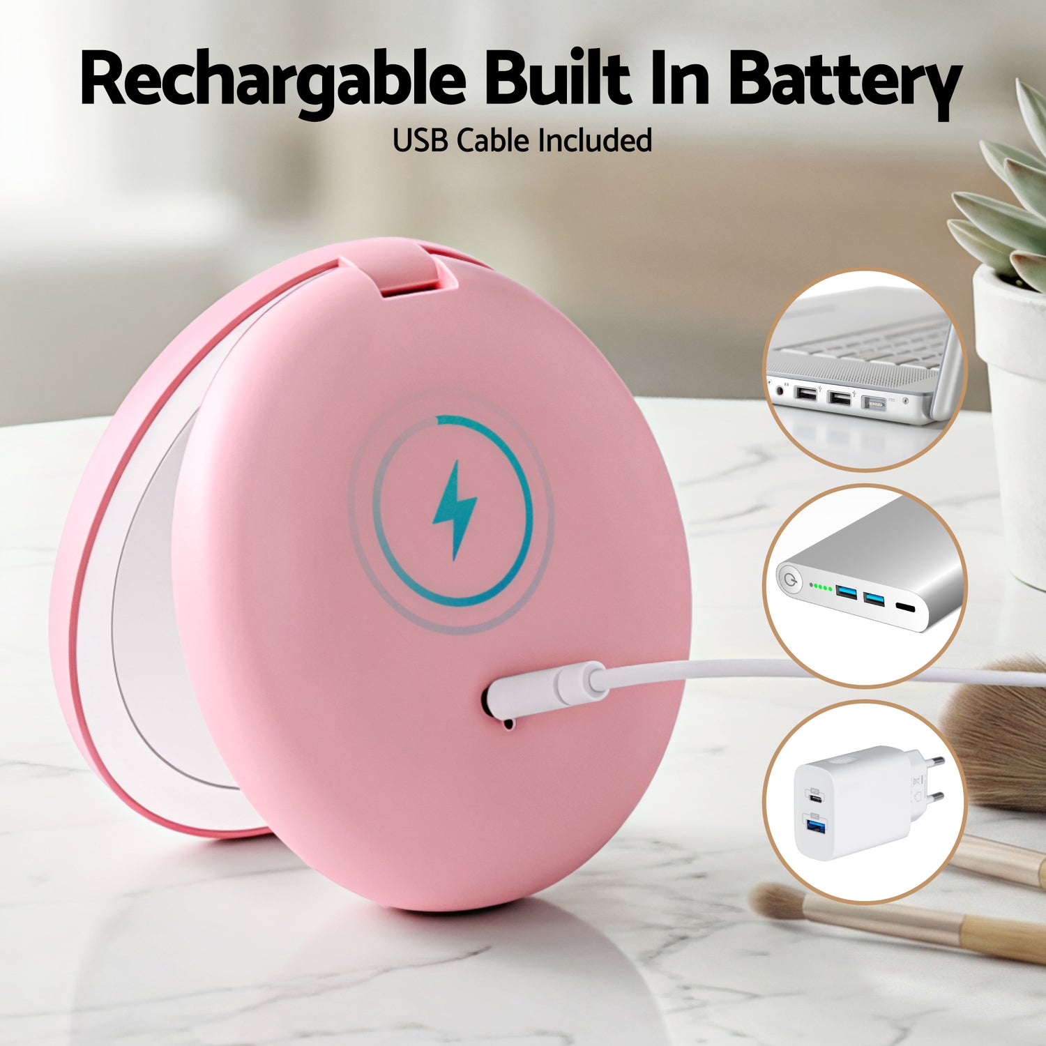 Embellir LED Compact Mirror Lighted Travel Makeup Mirror Pocket-Sized 1x 10x Magnification Round Pink-Health &amp; Beauty > Makeup > Makeup Mirrors-PEROZ Accessories