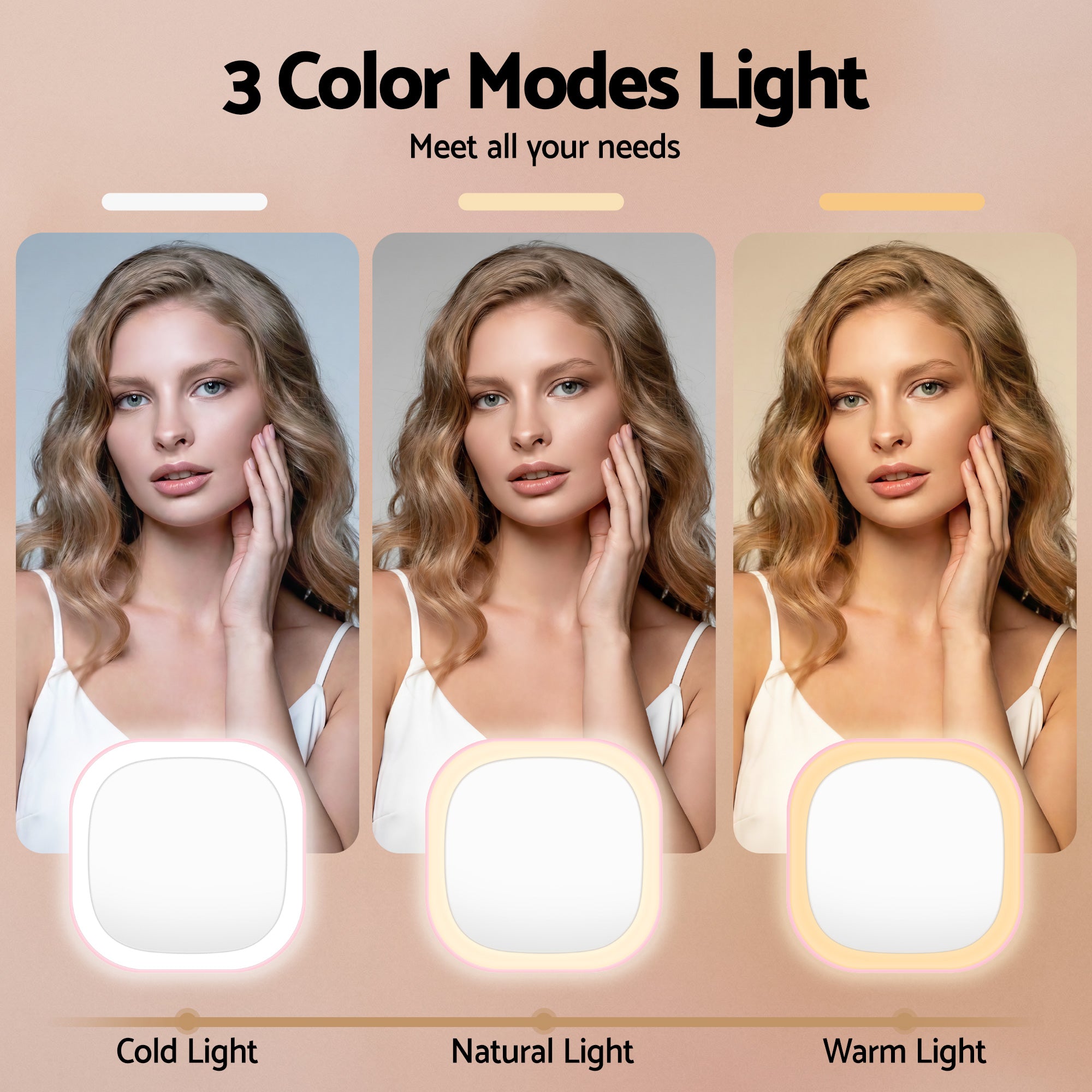 Embellir LED Compact Mirror Lighted Travel Makeup Mirror Pocket-Sized 1x 10x Magnification Square Pink-Health &amp; Beauty > Makeup > Makeup Mirrors-PEROZ Accessories