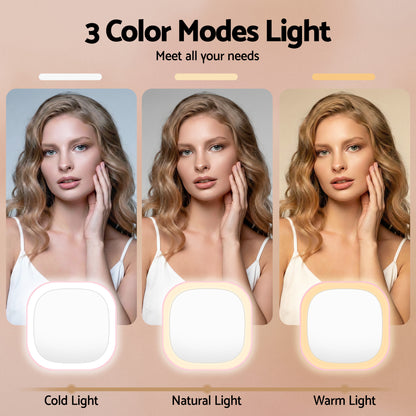 Embellir LED Compact Mirror Lighted Travel Makeup Mirror Pocket-Sized 1x 10x Magnification Square Pink-Health &amp; Beauty > Makeup > Makeup Mirrors-PEROZ Accessories