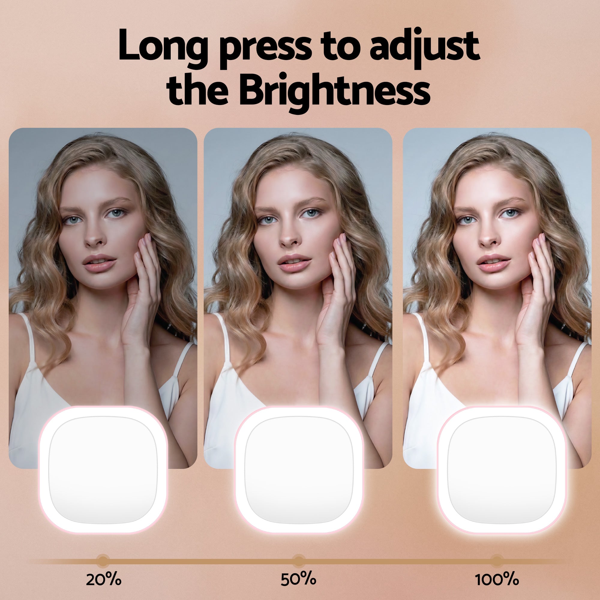 Embellir LED Compact Mirror Lighted Travel Makeup Mirror Pocket-Sized 1x 10x Magnification Square Pink-Health &amp; Beauty > Makeup > Makeup Mirrors-PEROZ Accessories