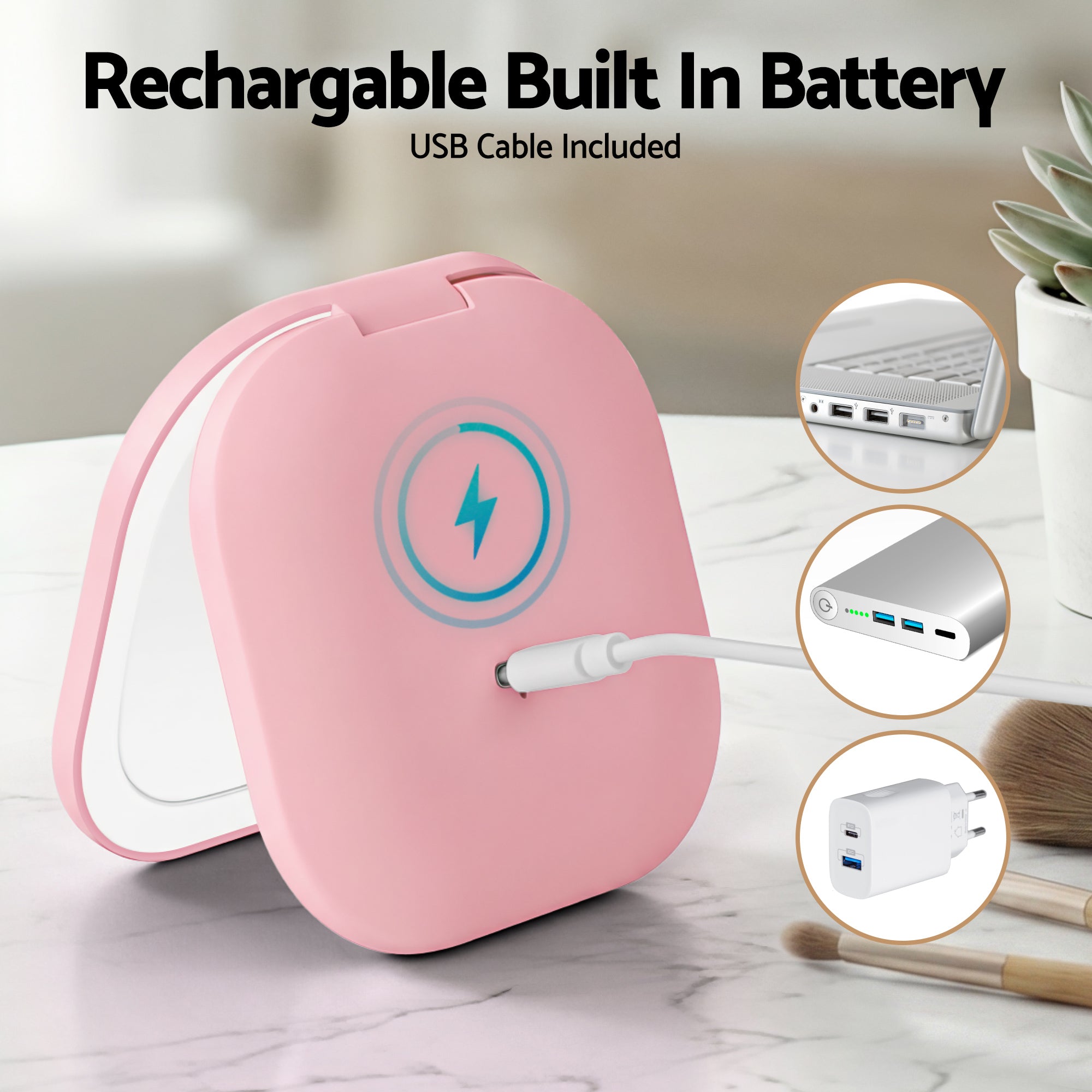 Embellir LED Compact Mirror Lighted Travel Makeup Mirror Pocket-Sized 1x 10x Magnification Square Pink-Health &amp; Beauty > Makeup > Makeup Mirrors-PEROZ Accessories