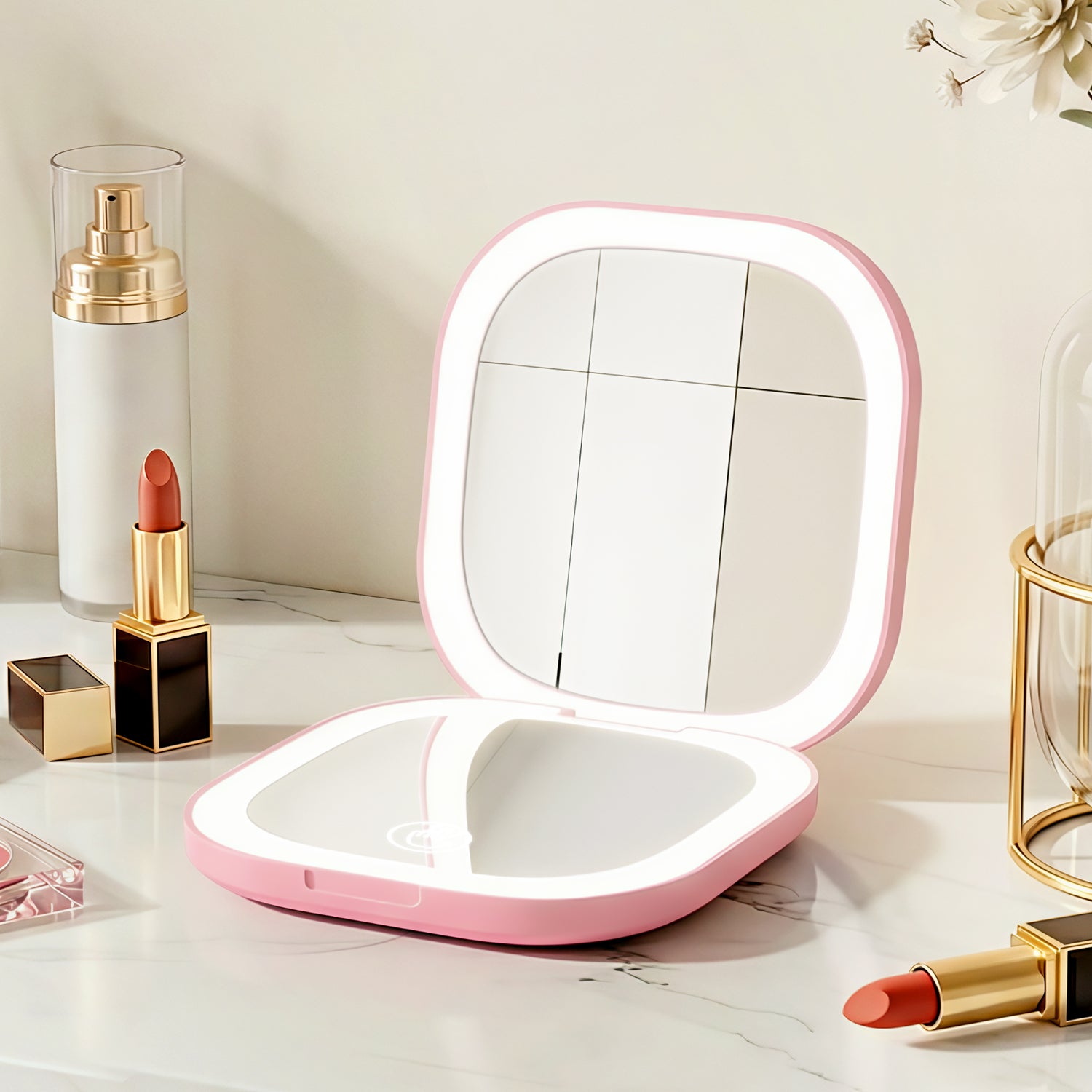 Embellir LED Compact Mirror Lighted Travel Makeup Mirror Pocket-Sized 1x 10x Magnification Square Pink-Health &amp; Beauty > Makeup > Makeup Mirrors-PEROZ Accessories