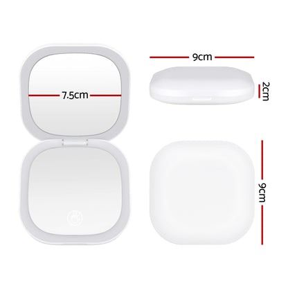 Embellir LED Compact Mirror Lighted Travel Makeup Mirror Pocket-Sized 1x 10x Magnification Square White-Health &amp; Beauty > Makeup > Makeup Mirrors-PEROZ Accessories
