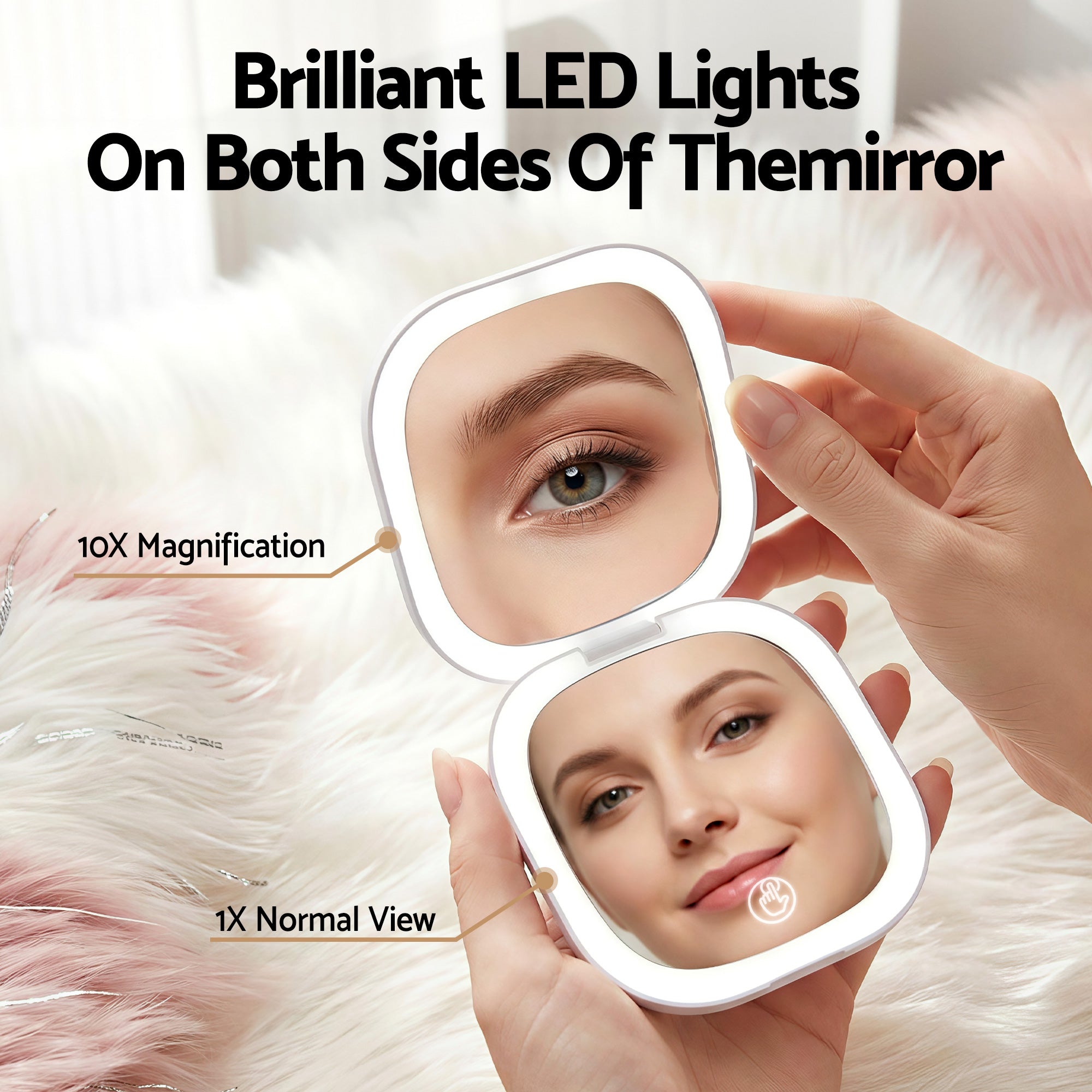 Embellir LED Compact Mirror Lighted Travel Makeup Mirror Pocket-Sized 1x 10x Magnification Square White-Health &amp; Beauty > Makeup > Makeup Mirrors-PEROZ Accessories