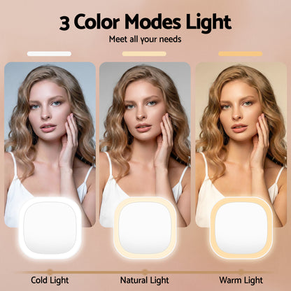 Embellir LED Compact Mirror Lighted Travel Makeup Mirror Pocket-Sized 1x 10x Magnification Square White-Health &amp; Beauty > Makeup > Makeup Mirrors-PEROZ Accessories