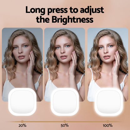 Embellir LED Compact Mirror Lighted Travel Makeup Mirror Pocket-Sized 1x 10x Magnification Square White-Health &amp; Beauty > Makeup > Makeup Mirrors-PEROZ Accessories