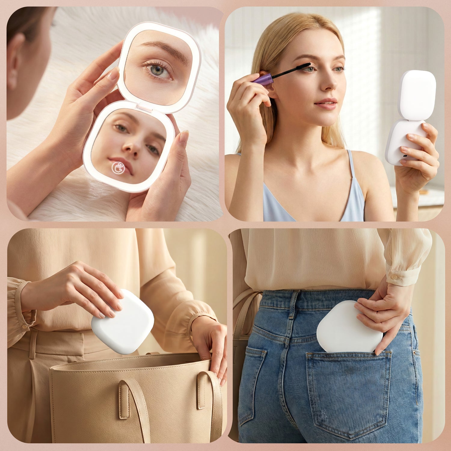 Embellir LED Compact Mirror Lighted Travel Makeup Mirror Pocket-Sized 1x 10x Magnification Square White-Health &amp; Beauty > Makeup > Makeup Mirrors-PEROZ Accessories